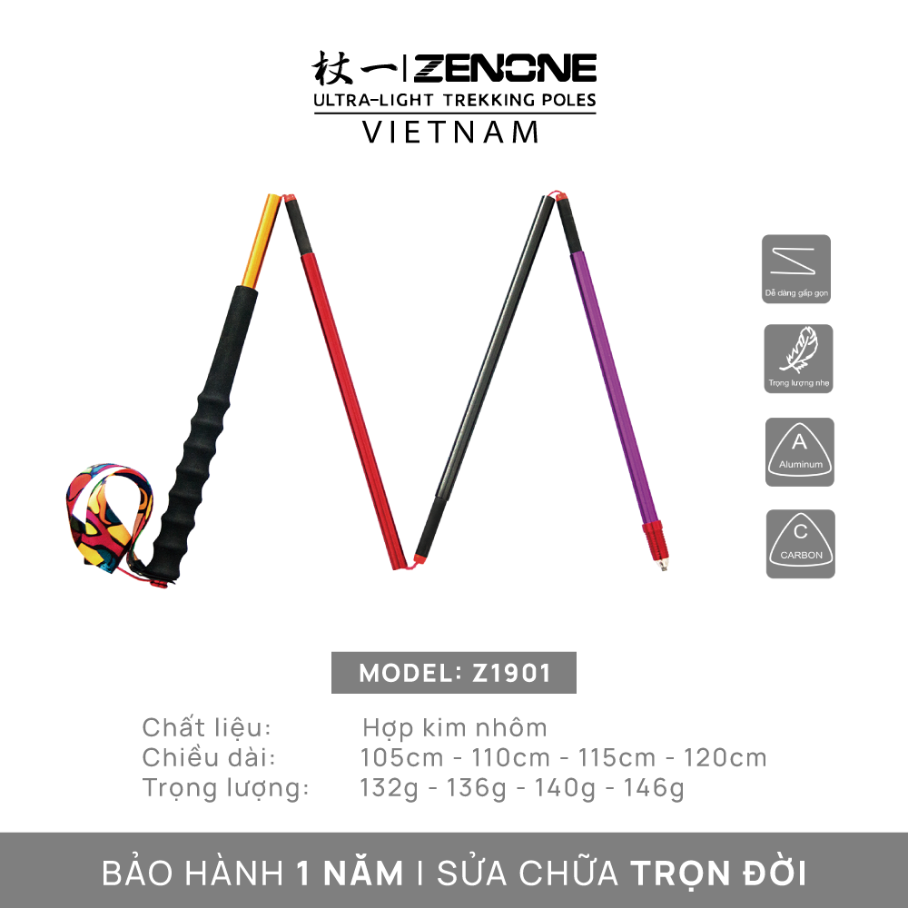 Gậy leo núi chạy trail siêu nhẹ bền chắc Zenone Z1901 Aluminum