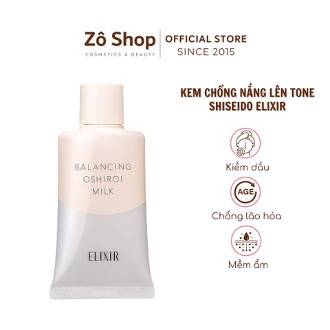 Kem chống nắng lên tone kiềm dầu, chống lão hóa - Shiseido Elixir Lefre Balancing White Milk C SPF50+ PA++++ (35g)
