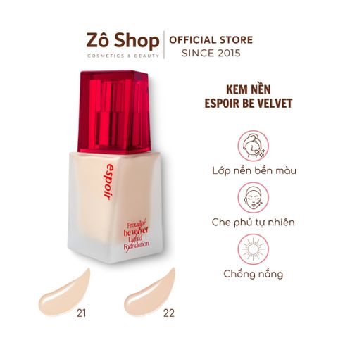 Kem nền che phủ khuyết điểm, siêu mịn - Espoir Pro Tailor Foundation Be Velvet (30ml)