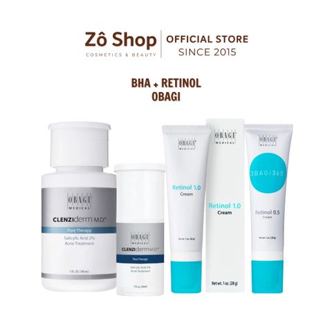 Combo se khít lỗ chân lông, căng bóng da, chống lão hóa BHA + Retinol Obagi