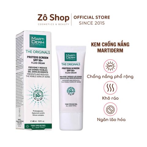 Kem chống nắng quang phổ rộng ngừa nám, chống lão hóa - MartiDerm The Originals Proteos Screen SPF50+ Fluid Cream