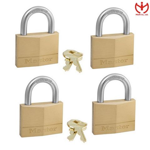  Bộ 4 Ổ Khóa Master Lock 150 EURQNOP Thân Đồng 50mm Dùng Chung 4 Chìa Răng Cưa - MSOFT 