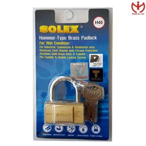  Ổ khóa Solex H40 thân đồng thau rộng 40mm chìa răng cưa - MSOFT 