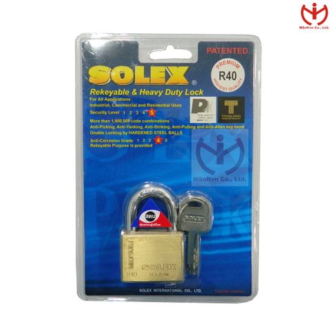  Ổ Khóa Solex Premium R40 - Thân Đồng Rộng 40mm 3 Chìa Vuông - MSOFT 