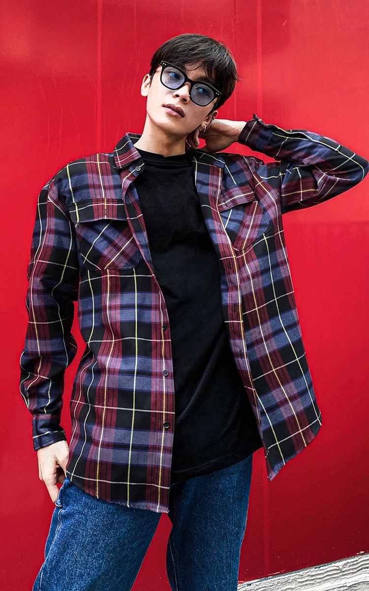 Flannel Shirt In Black Purple