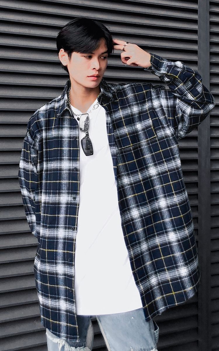 Flannel Shirt In White Blue