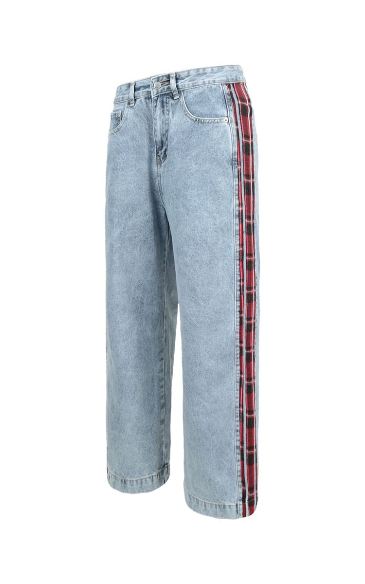 Blue Baggy Jean With Red Side Striped Flannel