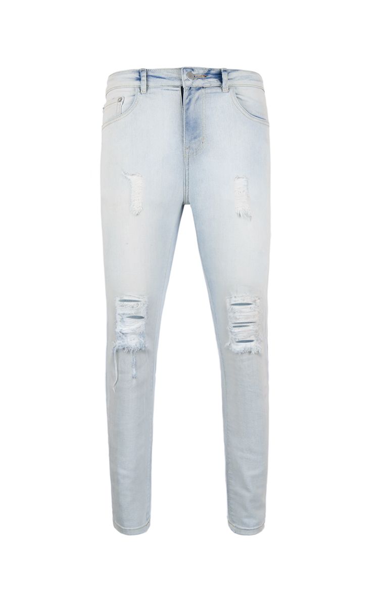 Skinny Jeans With Knee Rips In Blue