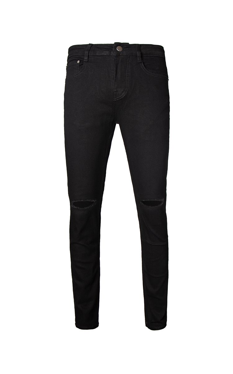 Skinny Jeans With Knee Rips In Black