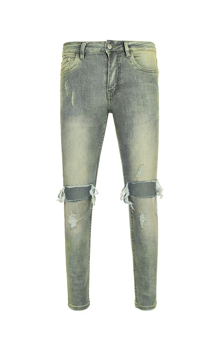 Skinny Jeans With Knee Rips In Vintage Dirty Wash Blue