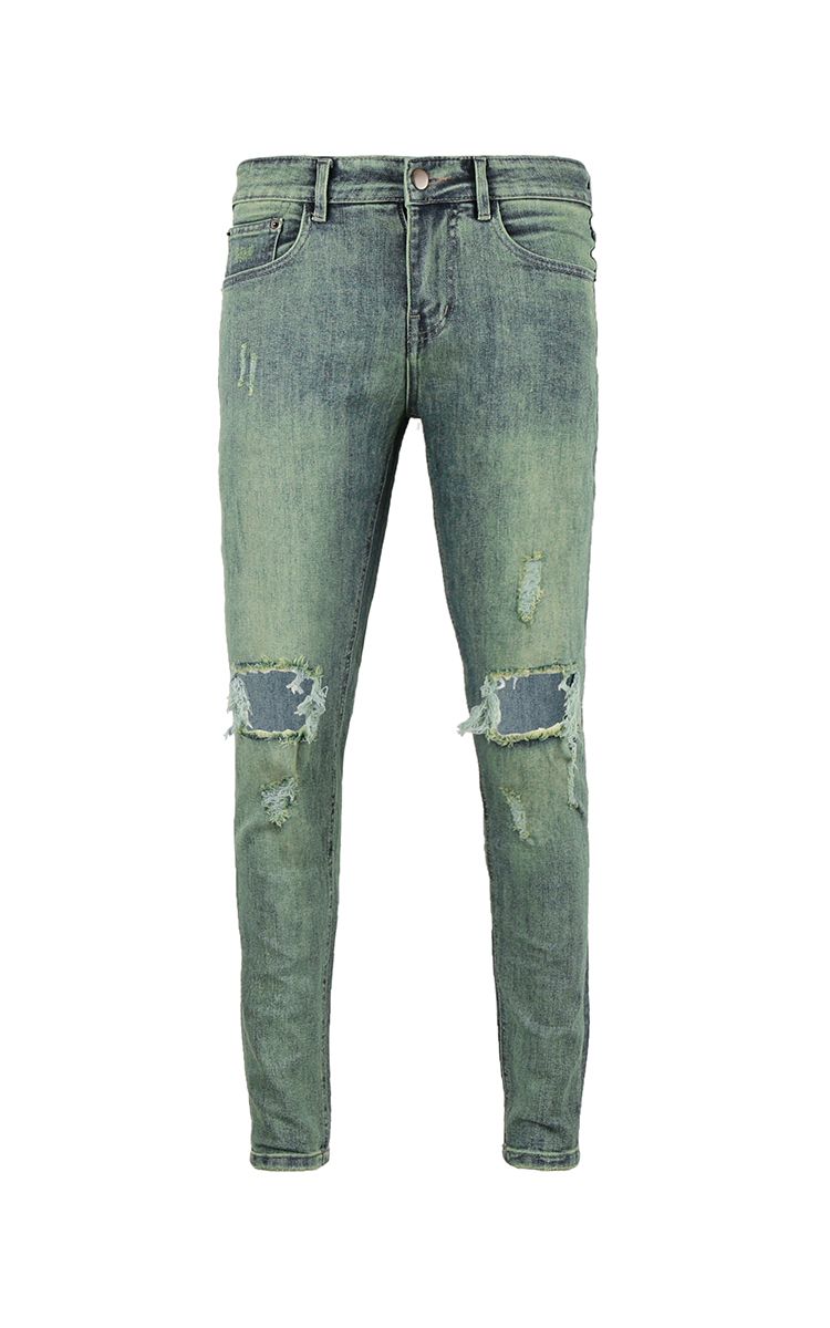 Skinny Jeans With Knee Rips In Mid Wash Blue