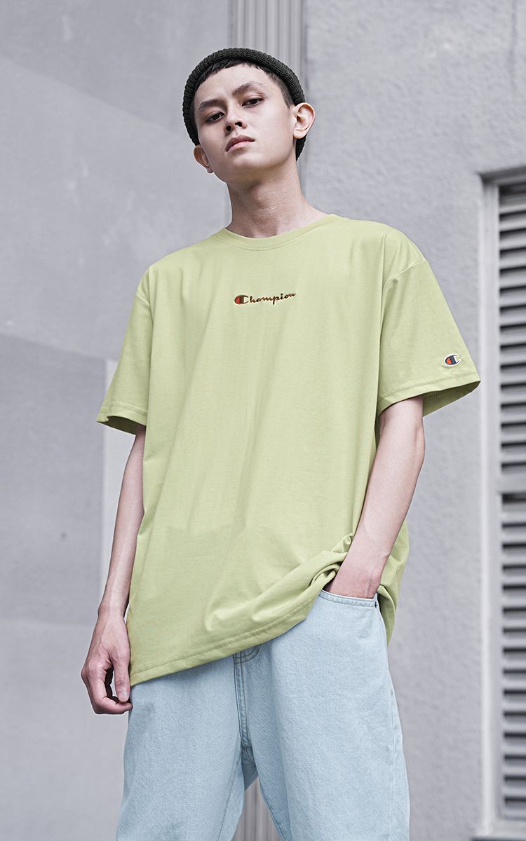 Champion Embroidered Logo In the Middle T-Shirt In Avocado Green