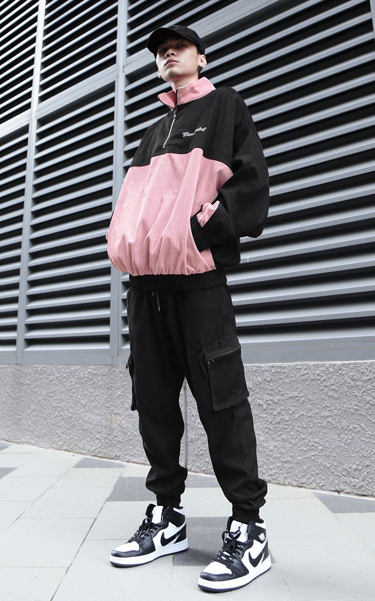 Half-Zip Track Jacket In Black Pink