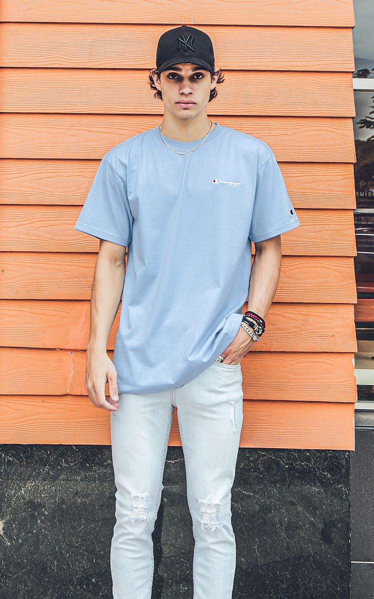 Champion Embroidered Logo T-Shirt In Light Sky Blue