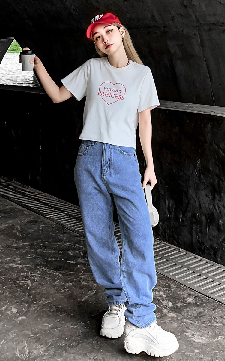 Baggy Jean In Mid Wash Blue