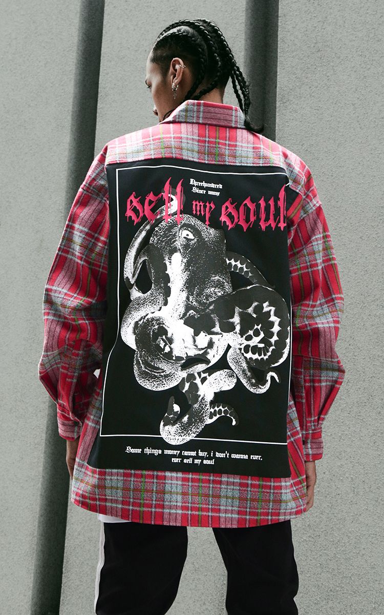Sell My Soul Oversized Flannel Shirt In Red