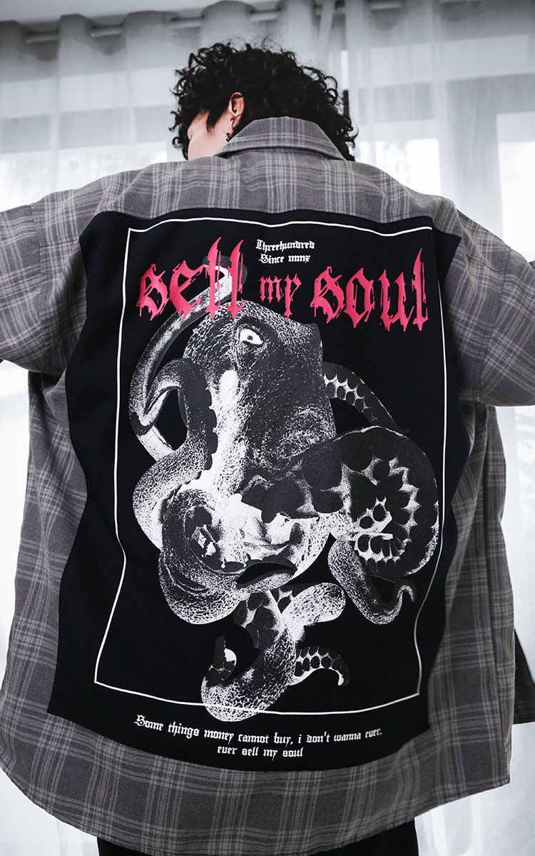 Sell My Soul Oversized Flannel Shirt In Grey