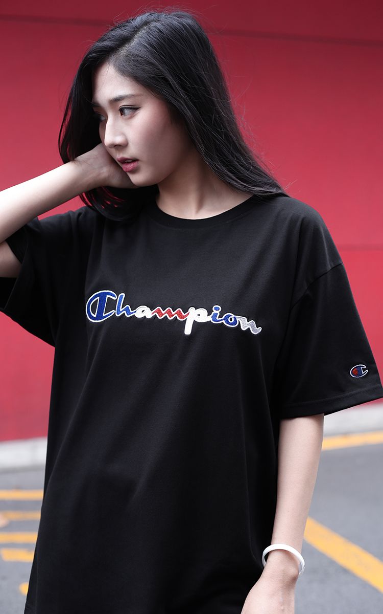 Champion Embroidered Big Logo T-Shirt In Black