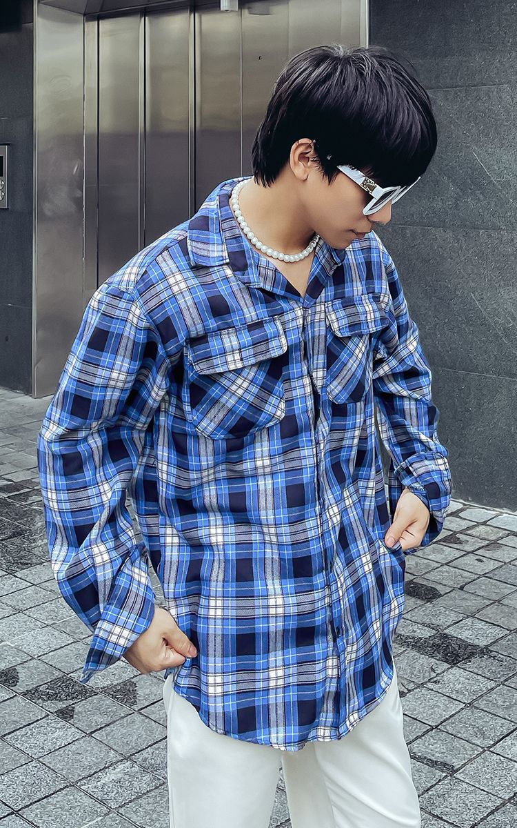 Flannel Shirt In White Blue