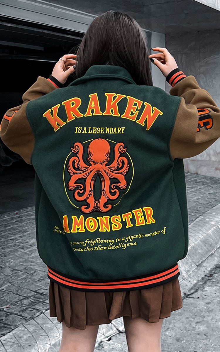 Seamonster Kraken Varsity Jacket In Green