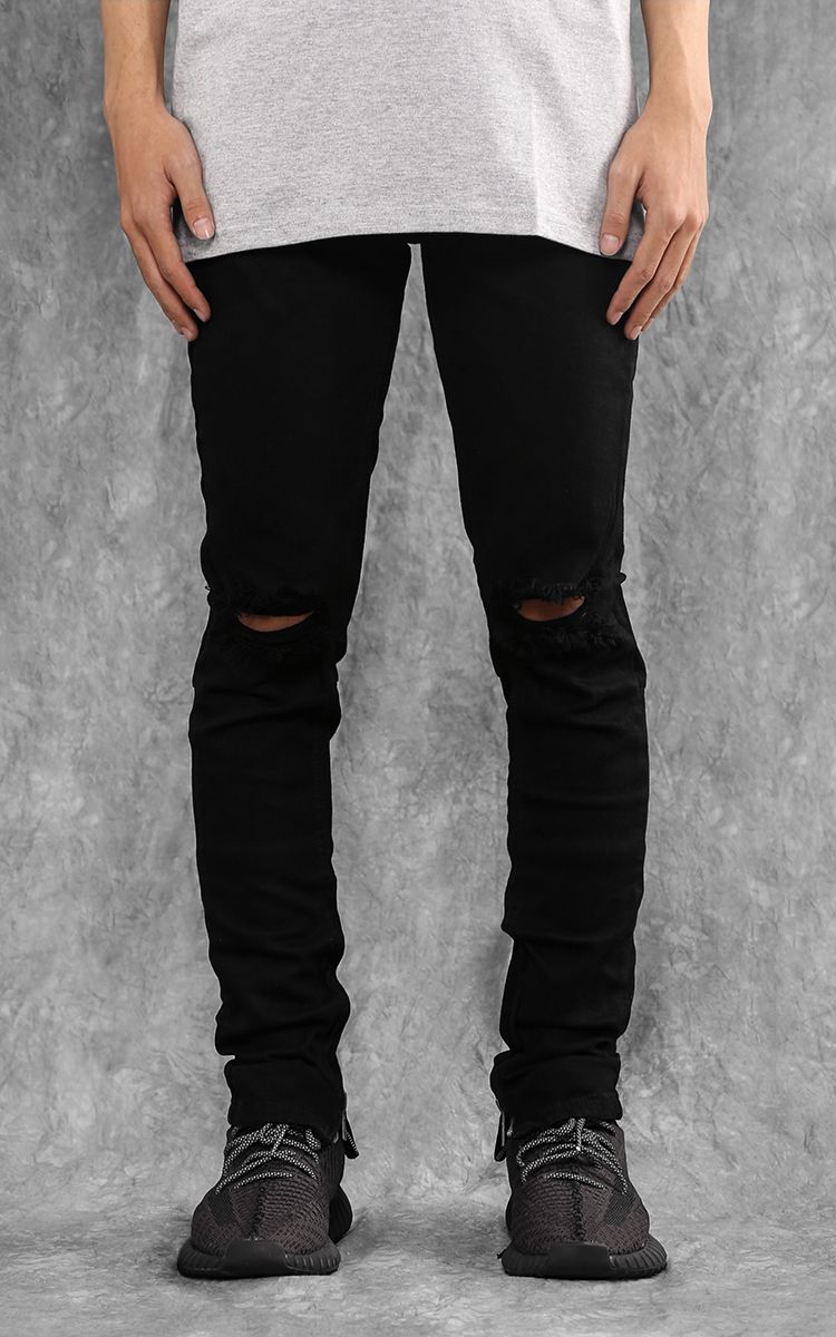 Zip Ripped Knee Skinny Jeans In Black