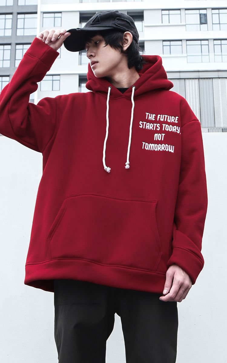 The Earth Embroidered Hoodie In Red