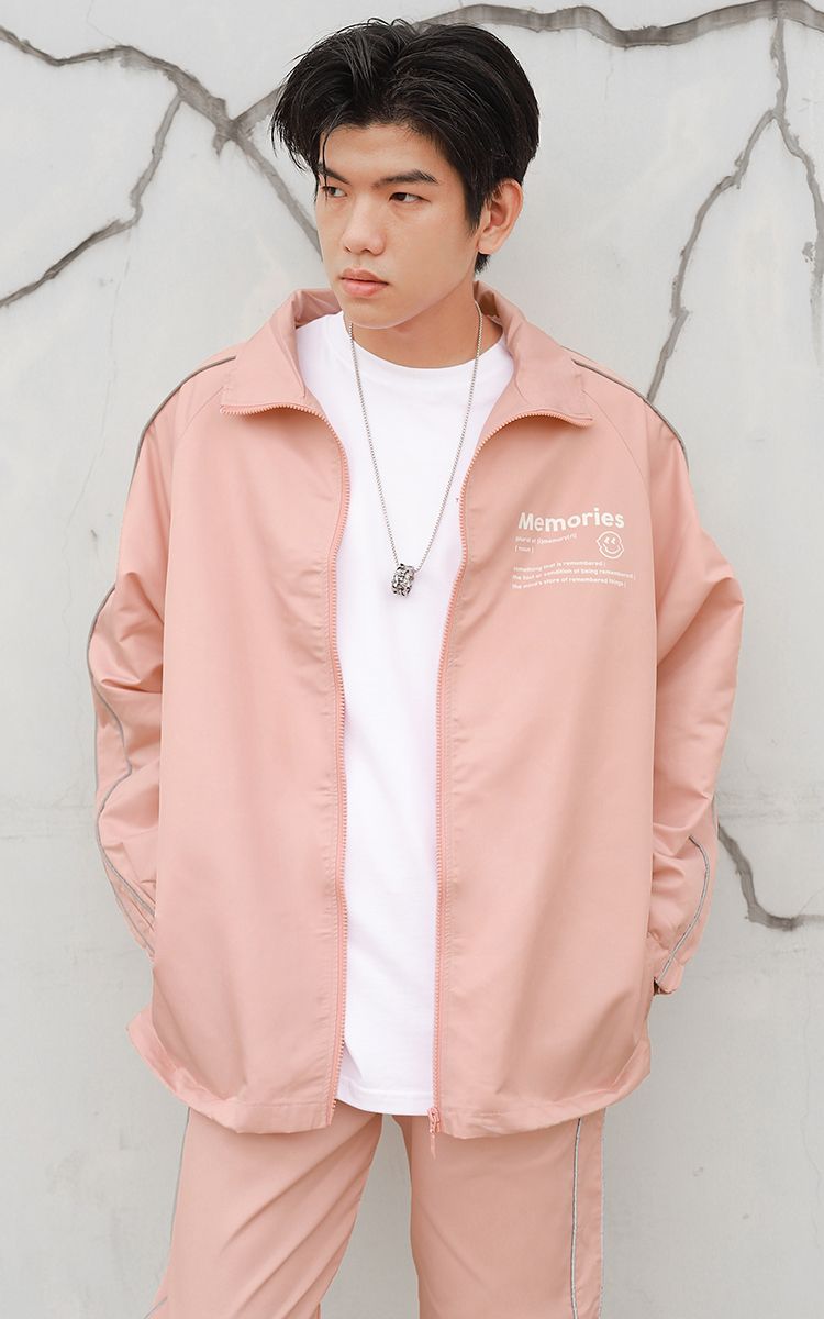 Memories Side Reflective Stripe Track Jacket In Pink