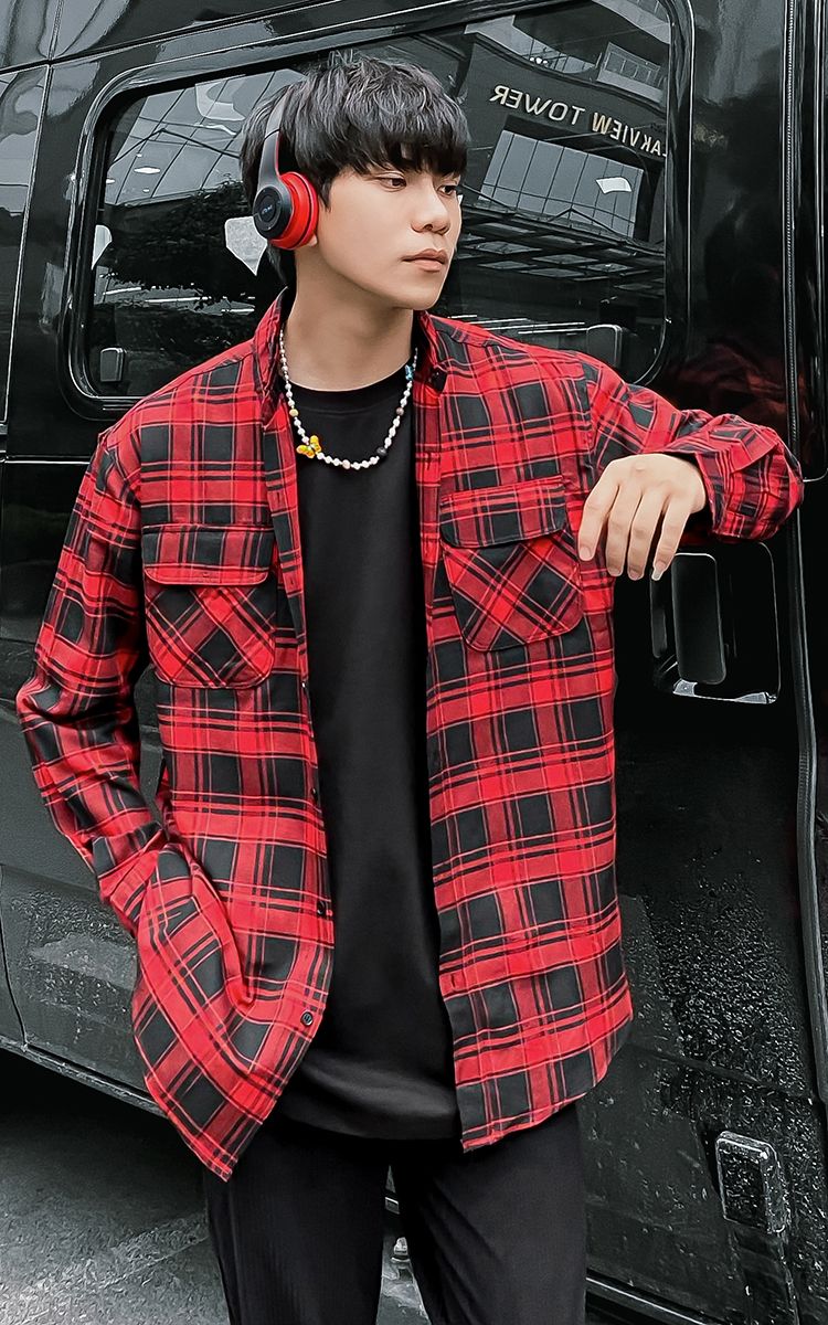 Flannel Shirt In Black Red