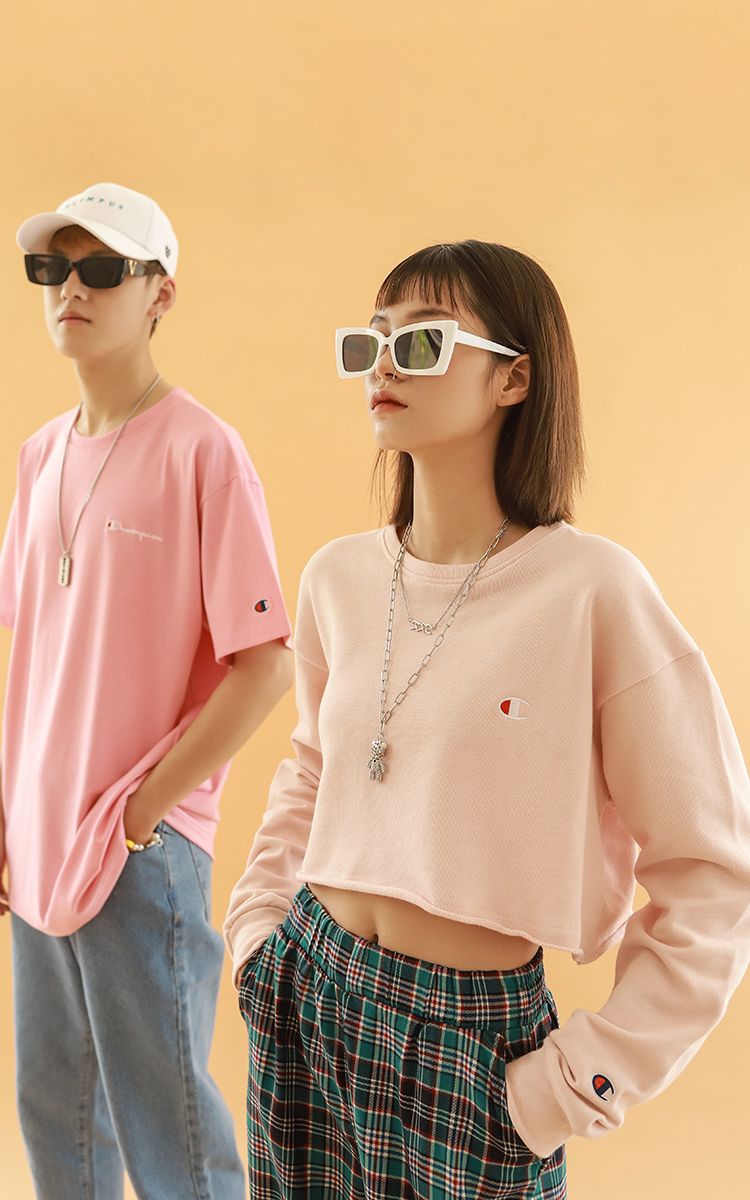 Champion Cropped Cut-Off Crew In Pink