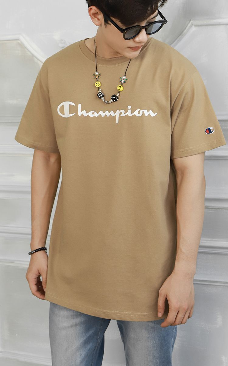 Champion Graphic Big Logo T-Shirt In Tan