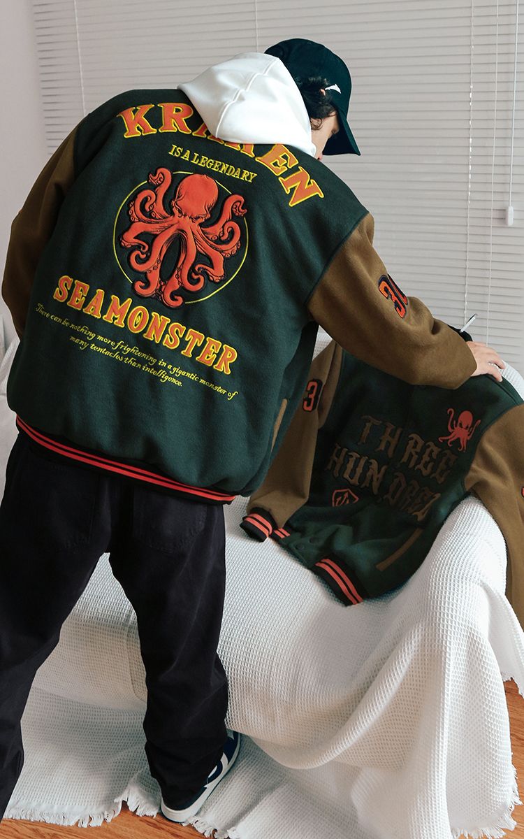 Seamonster Kraken Varsity Jacket In Green