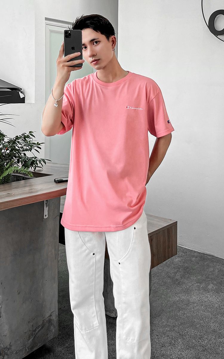 Champion Embroidered Logo T-Shirt In Flamingo