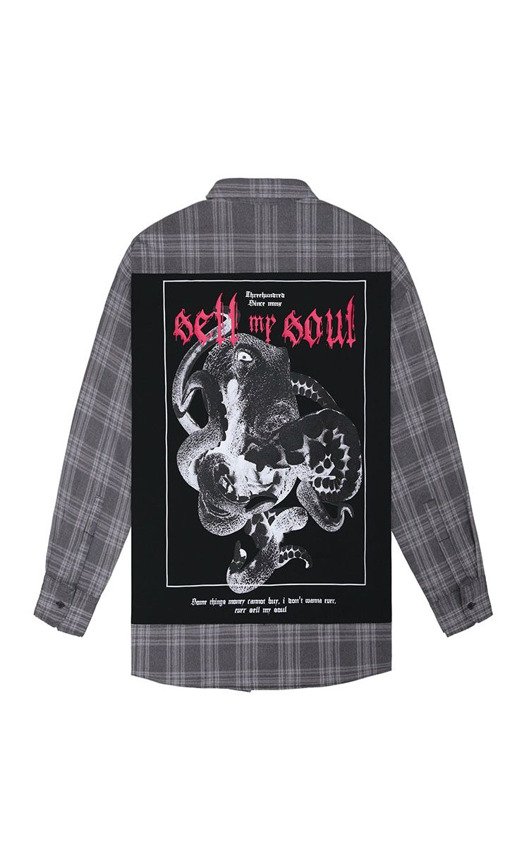 Sell My Soul Oversized Flannel Shirt In Grey