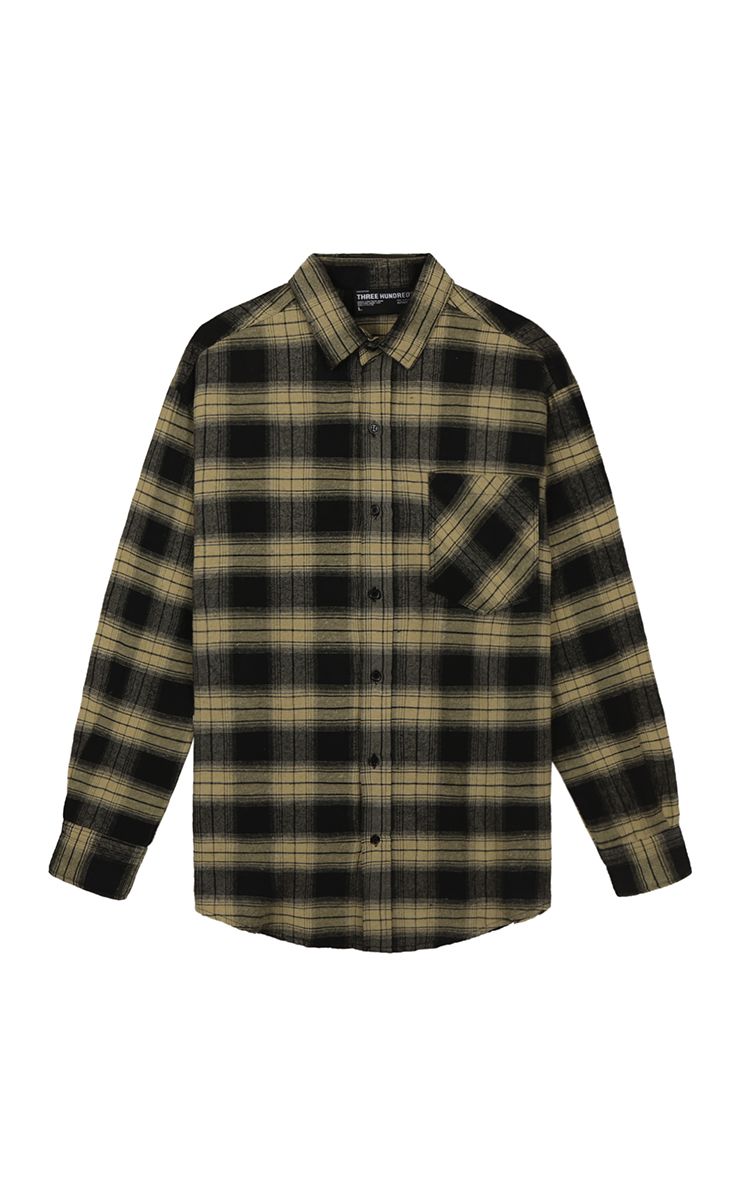 Three Hundred Embroidered Bandana Flannel Shirt In Black Yellow