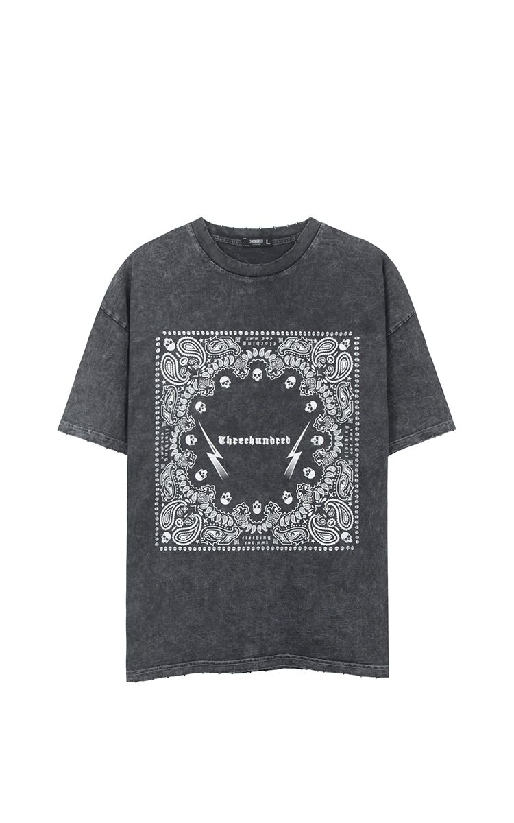 Three Hundred Bandana Tee In Acid Washed Grey