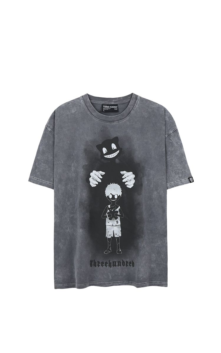 The Creepy Cat Tee With Acid Washed Grey