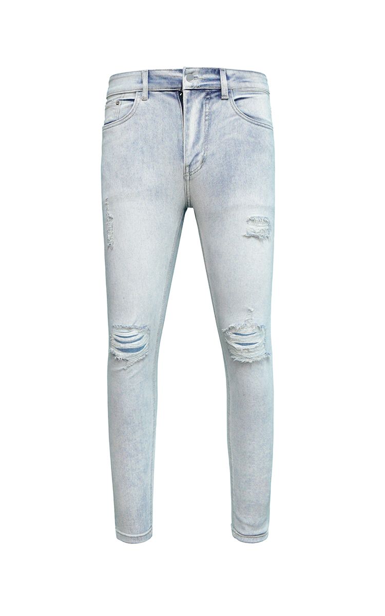 Skinny Jeans With Knee Rips In Blue