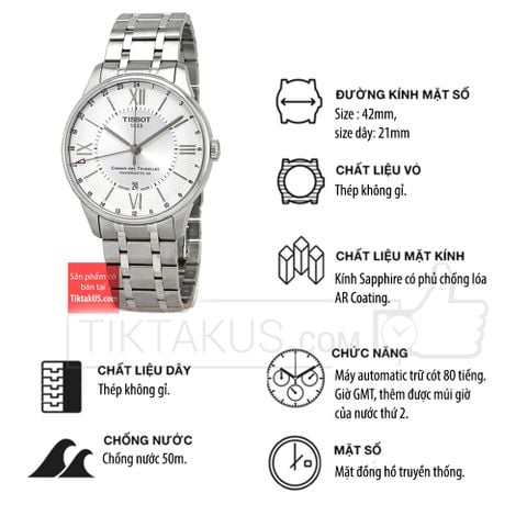Đồng hồ Tissot GMT Chemin des Tourelles Automatic Power Matic 80 T099.429.11.038.00 ( T0994291103800)