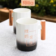 Ly sứ chữ Nhật Fellia tay cầm bằng gỗ cách nhiệt 400ml _FEL10990