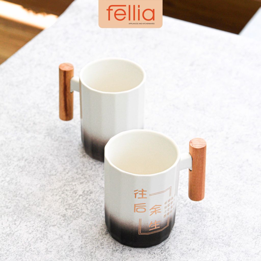 Ly sứ CHỮ NHẬT tay cầm gỗ Fellia_ĐẦU TRẮNG_ JSD1099