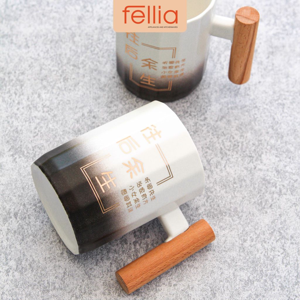 Ly sứ CHỮ NHẬT tay cầm gỗ Fellia_ĐẦU TRẮNG_ JSD1099
