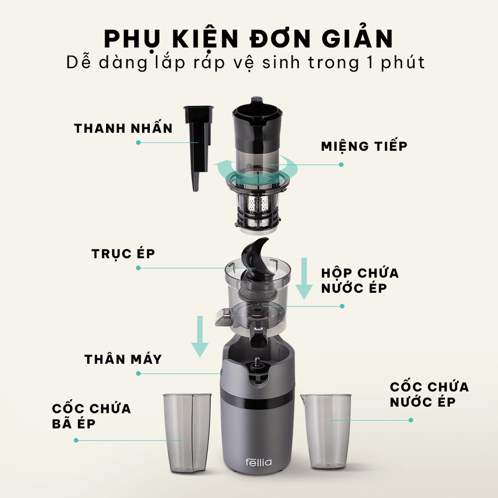 Máy ép chậm Fellia S268 màu xám