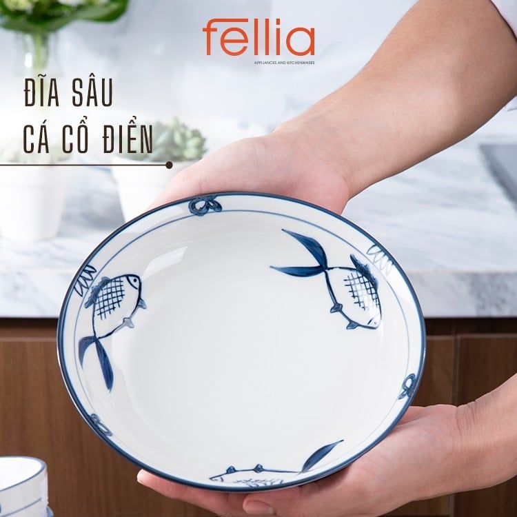 Bộ chén bát sứ hình cá cổ điển Fellia gồm 22 món 844910410