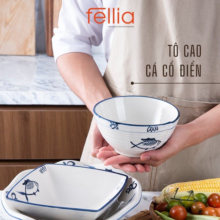 Bộ chén bát sứ hình cá cổ điển Fellia gồm 22 món 844910410