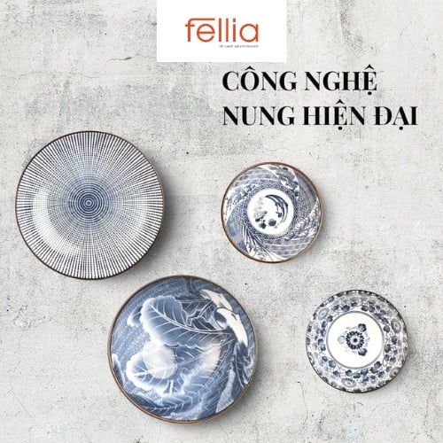 Combo 2 bộ chén dĩa sứ cao cấp Fellia (4 chén, 4 đĩa, 4 đũa tre)