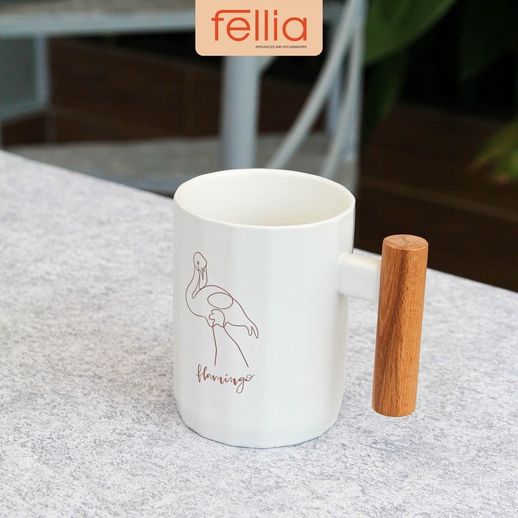 Ly sứ FLAMINGO tay cầm GỖ Fellia_Trắng_ JSD1099-1