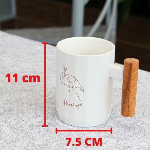 Ly sứ FLAMINGO tay cầm GỖ Fellia_Trắng_ JSD1099-1