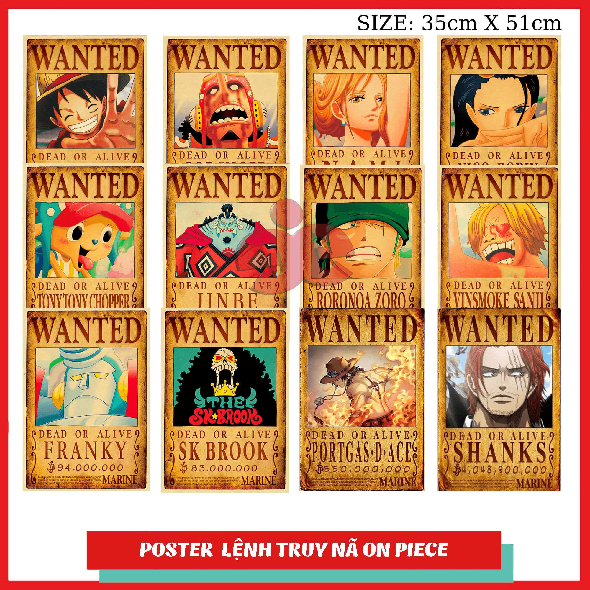 combo 10 tấm poster truy nã băng hãi tặc (one piece)