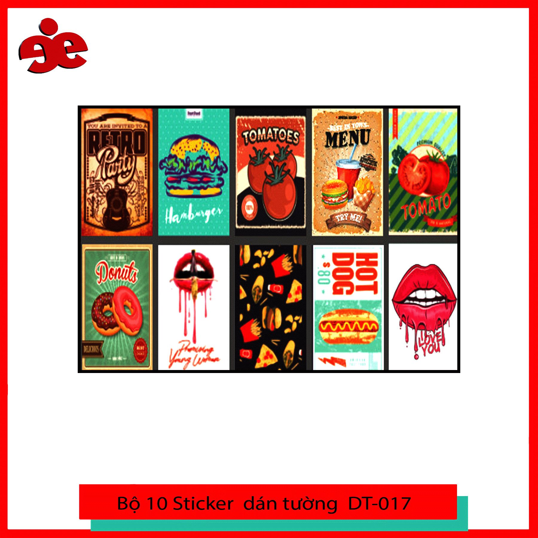 BỘ 10 STICKER DÁN TƯỜNG MÀU DT-017 TRANG TRÍ DECOR PHÒNG, VINTAGE CÁ TÍNH