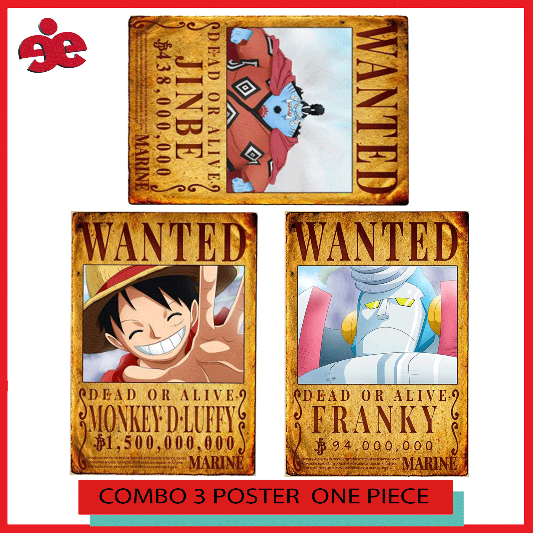 COMBO 3 POSTER TRUY NÃ NHÂN VẬT ONE PIECE